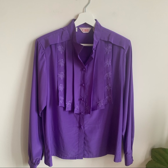 Vintage Tops - VINTAGE Purple Blouse Shirt Polyester Size M